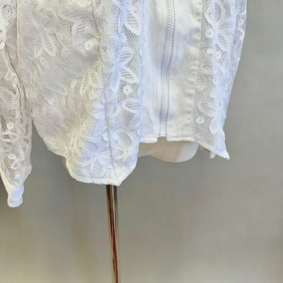 Vintage 90s Banjo poplin and lace western zip up shirt size 1X - Picture 8 of 15